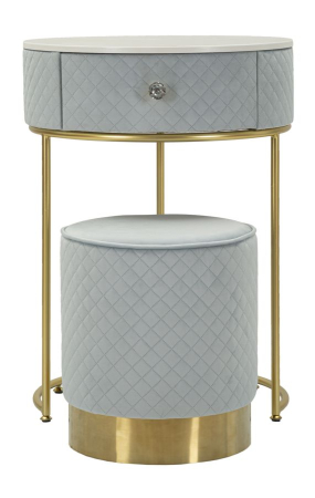 Mese de toaleta - Noptiera/masa de toaleta cu puf, Vellit, albastru deschis, 52x70 cm - 36x39 cm