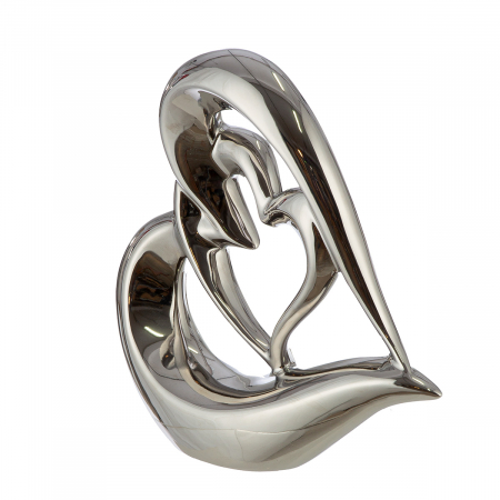 Dragobete - Obiect de decor, Inimă, Dragoste, Ceramica, argintiu, PU 2, L. 6,5 cm, L. 22 cm, H. 21,5 cm