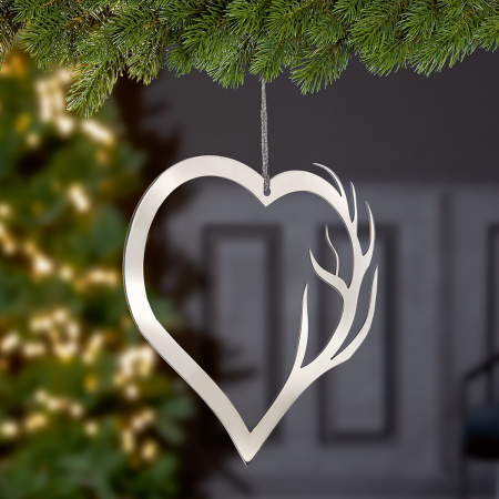 IN STOC - Obiect decorativ, Inima, "Gweweih im Herzen", Otel inoxidabil, culoare argintie, PU 4, L. 0,1 cm, L. 20 cm, H 21 cm