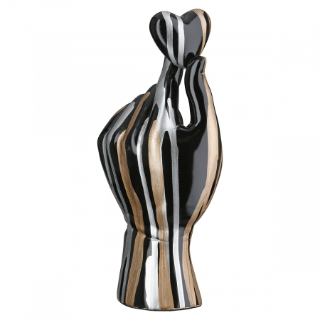 Modern - Obiect decorativ, Mână, Motiv inimă, Model liniar, Rășină sintetică, negru, PU 2, L. 8 cm, L. 11 cm, H 26 cm