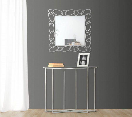 Oglinzi - Oglinda Chain, Fier/MDF/Oglinda, Argintiu, 84x84x2 cm