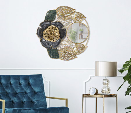 Oglinzi - Oglinda de perete Bunga, fier/oglinda/MDF, 72X5.5X74 cm