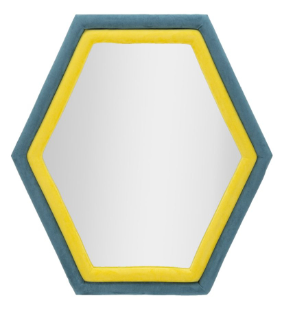 Oglinzi - Oglinda de perete Tony din catifea albastra/galbena, 75x4x80 cm (dimensiunea oglinzii 58x65 cm)