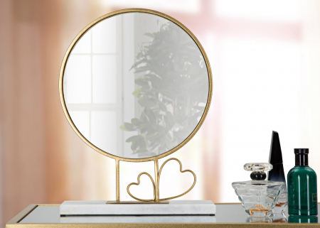 Oglinzi - Oglinda Heart, Fier/MDF/Oglinda/Marmura, Auriu/Alb, 39.5x30x9 cm