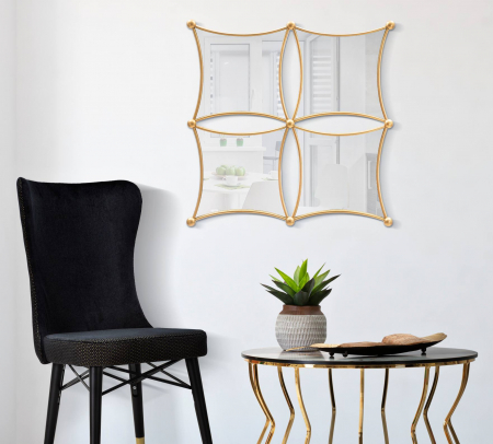 Oglinzi - Oglinda Jalo, Fier/MDF/Oglinda, Auriu, 68x68x3.5 cm