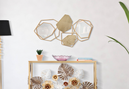 Oglinzi - Oglinda Stone, Fier/MDF/Oglinda, Auriu, 52x91x4 cm