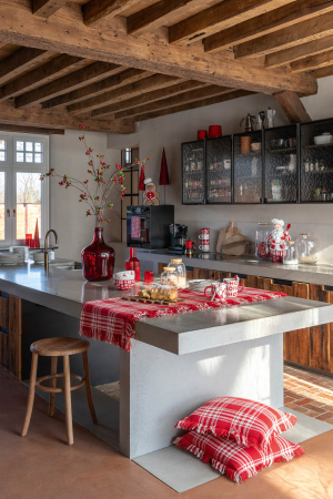 Paturi si cuverturi - Patura de Craciun din bumbac cu model in carouri, rosu/alb