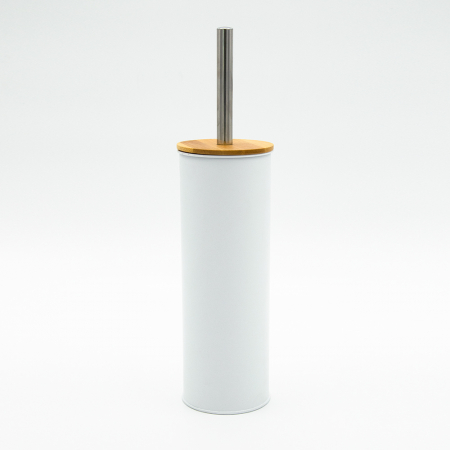 Accesorii baie - Perie de toaleta YODA, metal/bambus, 40 cm, alb