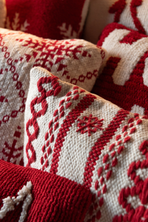 IN STOC - Perna dungi/ fulgi de zapada, bumbac, Craciun, rosu/alb