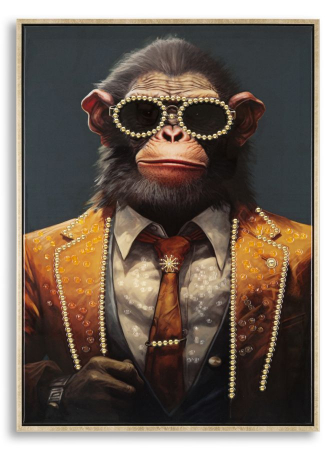 Decoratiuni de perete - Pictură lăcuită pe pânză, MONKY ramă inclusă 52,5x2,8x72,5 cm