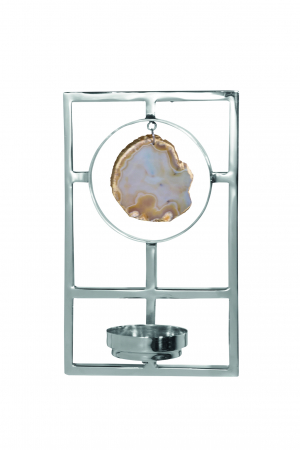 Suporturi lumanari - PIETRA, Suport lumânare de perete, otel inoxidabil cu piatra de agat, 16x11x26 cm