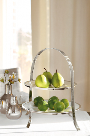 Tavi si platouri - PLATE/stand cu 2 etaje,  pentru farfurii de 27 cm diametru,  placata cu nichel/35x26,  h.32 cm