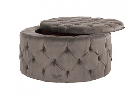 Taburete si pufuri - Puf Lulu cu spatiu de depozitare, Poliester/Catifea, Gri inchis, 45x80x80 cm