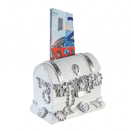 Accesorii - Pusculita/Marturie Treasure, Rasina, Alb/Argintiu, 3.5x5.5x4.5 cm