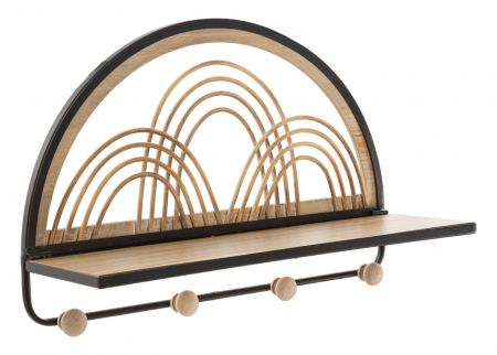 Polite si rafturi - Raft OPORTO WITH HANGERS, Negru/Maro, MDF/Fier/Lemn, 30x46x15.5 cm