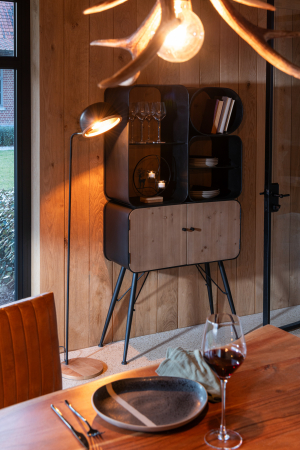 Polite si rafturi - Raft din lemn de brad si metal, negru/bej deschis