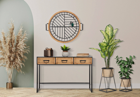 Polite si rafturi - Raft pentru perete Cebu, Fier/Rattan, Multicolor, 65x72.5x18 cm