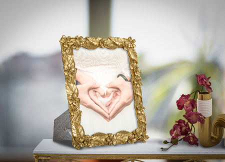 Rame foto - Rama foto Leavy, Rasina/Sticla, Auriu, 30.7x26x2 cm