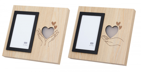 Rame foto - Rama foto (LED), dreptunghiulara, Inima, Motiv inima, MDF, maro, PU 4, 2 buc. asortate, L. 2,5 cm, L. 25 cm, H. 21,5 cm