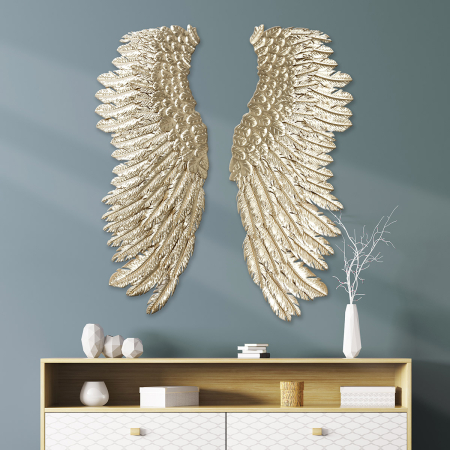 Decoratiuni de perete - Relief de perete, Aripi, „Aripi”, Metal, auriu, PU 2, 2 asortate, L. 5 cm, L. 44 cm, H 115,5 cm