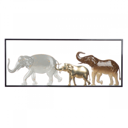 Decoratiuni de perete - Relief de perete, dreptunghiular, Savannah, Motiv elefant, Metal, maro, auriu, gri, PU 1, L. 2 cm, L. 61 cm, H. 25 cm