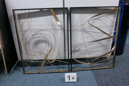 Decoratiuni de perete - Relief de perete, Linear, Metal, auriu, PU 2, 2 buc. asortate, L. 3 cm, L. 46 cm, H. 61 cm