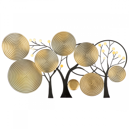 Decoratiuni de perete - Relief mural, motiv pădure, metal, antracit, auriu, PU 2, L. 4 cm, l. 88 cm, H 48 cm