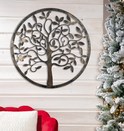 Decoratiuni de perete - Relief mural, rotund, „Baum”, motiv copac, metal, negru, PU 2, L. 1 cm, D. 60 cm