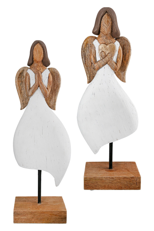 Ingeri - Relief pe suport, ingeri, „Elvira”, lemn de mango, alb, culori naturale, PU 2, 2 asortate, L. 9 cm, l. 15 cm, H 44 cm