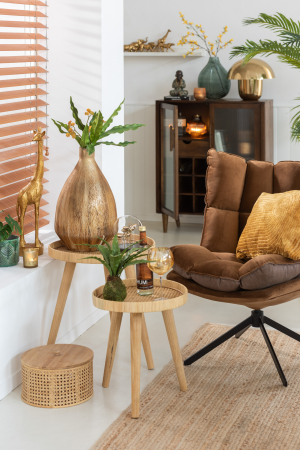 Scaune dining - Scaun cu perna Relax, Metal/Textil, Maro, 78x73x92 cm