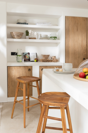 Scaune de bar - Scaun de bar Ana Teak, Lemn, Maro, 39.5x41.5x75.5 cm