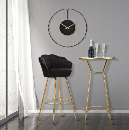 Scaune de bar - Scaun de bar Vienna Nero, Metal/Catifea, Negru/Auriu, 55X53X110 cm