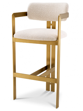 Scaune de bar - Scaun de bar, Donato cu finisaj alamă, crem bouclé, Dims: W. 53 | D. 53.5 | H. 107 | SD. 44 | SH. 78.5 | AH. 96.5  (CM)