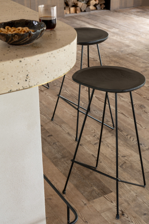 Scaune de bar - Scaun de bar, Lemn de Teak/Metal, Negru