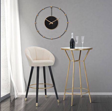 Scaune de bar - Scaun de bar Prague, Lemn/Burete/Catifea/Fier, Crem,/Auriu/Negru, 104x55x56 cm