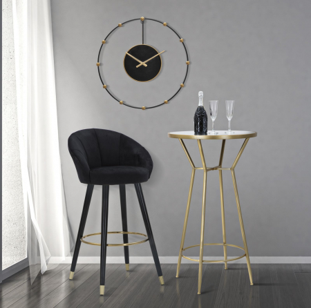 Scaune de bar - Scaun de bar Prague, Lemn/Burete/Catifea/Fier, Negru,/Auriu, 104x55x56 cm