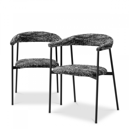 Scaune dining - Scaun dining, Julio bouclé sonata negru set de 2, Dims: W. 57 | D. 55 | H. 77.5 | SD. 47 | SW. 48 | SH. 48 | AH. 70.5 (CM)