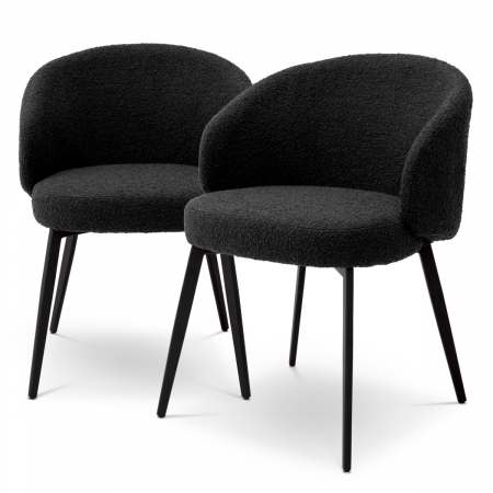 Scaune dining - Scaun dining, Lloyd cu cotiera, bouclé negru set de 2