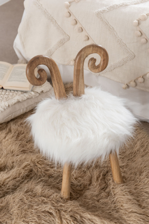 Scaune dining - Scaun Ear Sheep, Lemn/Blana, Maro/Natural, 36x36x56 cm