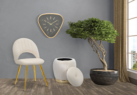 Scaune dining - Scaun Flex, SET 2 buc, Lemn/MDF/Burete/Catifea/Fier, Crem/Auriu, 75x51x28 cm