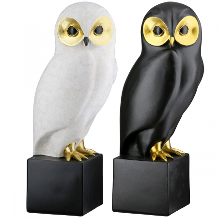 Animale - Sculptură, Bufniță, Rășină sintetică, negru, alb, PU 2, 2 asortate, L. 10 cm, l. 12 cm, H 27 cm