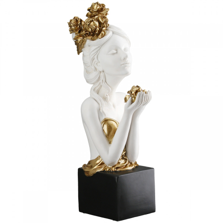 Sculptură, Femeie, Motiv trandafir, Rășină sintetică, alb, PU 1, L. 16 cm, L. 14 cm, H 42 cm