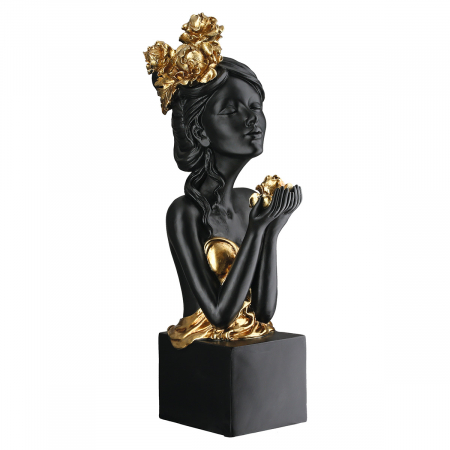 Sculptură, Femeie, Motiv trandafir, Rășină sintetică, negru, PU 2, L. 12 cm, L. 10 cm, H 33 cm