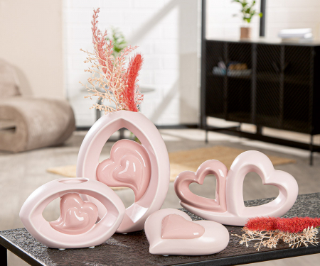 Dragobete - Serie 16 buc., Vază, Obiect decorativ, ovală, "Herz", Ceramică, roz, PU 1, L. 0 cm, L. 0 cm, H 0 cm