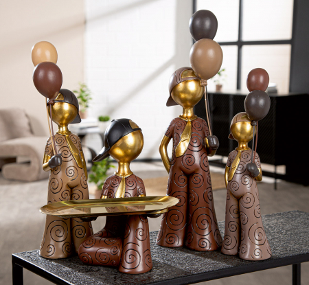 Modern - Serie 6 buc., Figurină, Băiat, Motiv cravată, Rășină sintetică, maro, PU 1