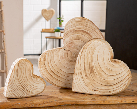 Dragobete - Serie 9 buc., Obiect decorativ, Inimă, Lemn, culori naturale, PU 1