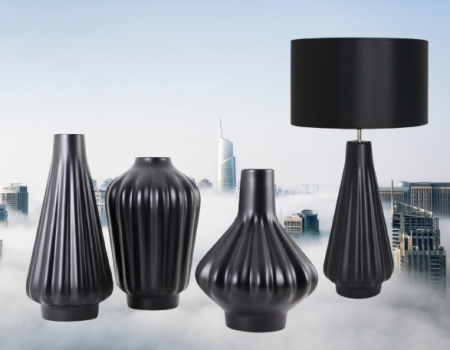 SALE % - Set 1 Lampa cu 3 Vaze KNOPPER, ceramica, negru, 34/34/30/28 cm