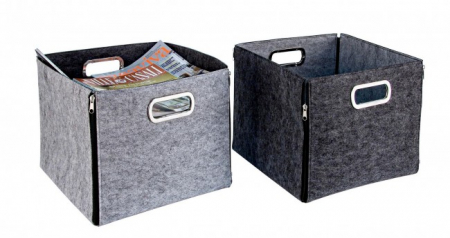 Organizatoare - Set 2 cosuri, felt, gri/negru, 32, 5x32, 5x30cm