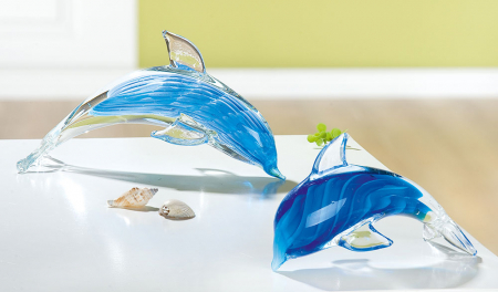 Arta sticlei - Set 2 deco DOLPHIN, sticla, 14x7X8 cm