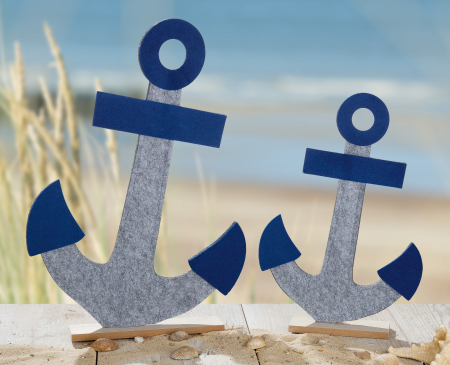 SALE % - Set 2 decoratiuni Anchor, Fetru, Albastru, 22x32x5 cm